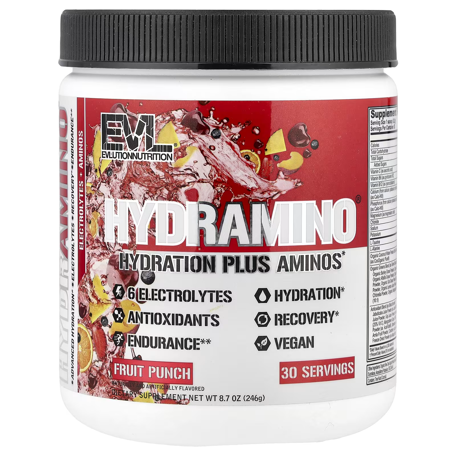 24 EVLution Nutrition, HydrAmino®, Fruit Punch, 8.7 oz (246 g) - Image 1