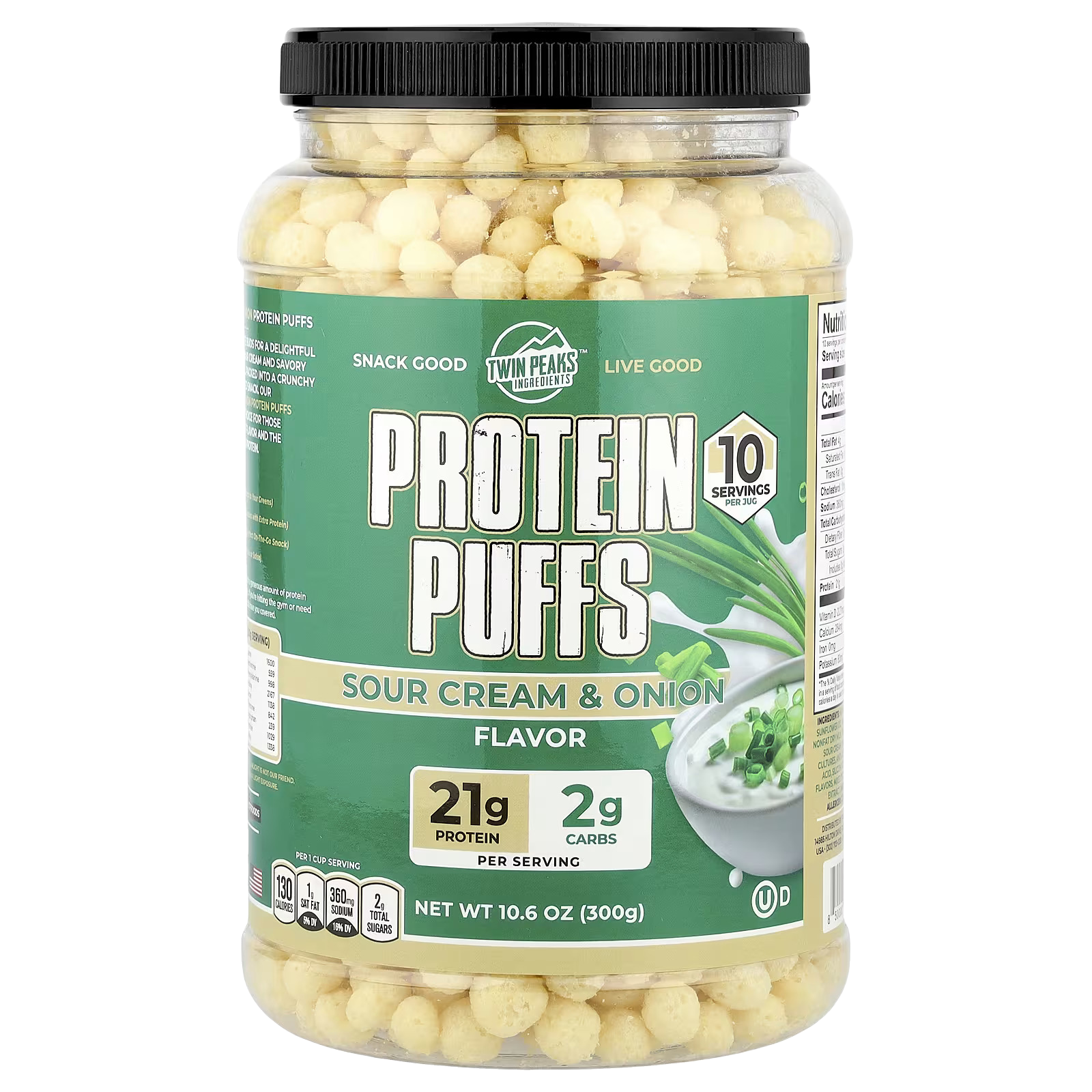 24_1775856289055 Twin Peaks Ingredients, Protein Puffs, Sour Cream & Onion, 10.6 oz (300 g) - Image 1