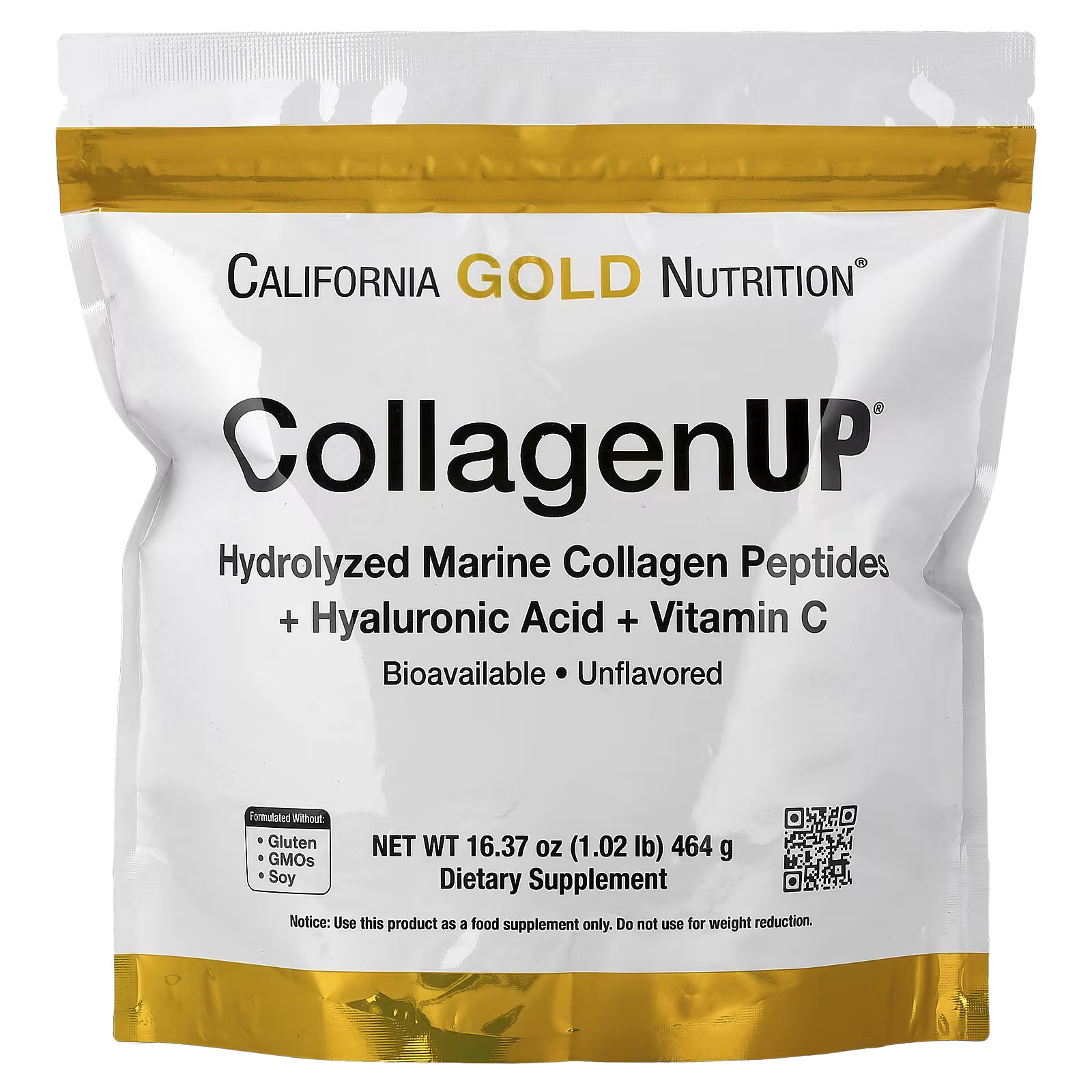 292_1775853292917 California Gold Nutrition, CollagenUP®, Hydrolyzed Marine Collagen Peptides with Hyaluronic Acid and Vitamin C, Unflavored, 1.02 lb (464 g) - Image 1