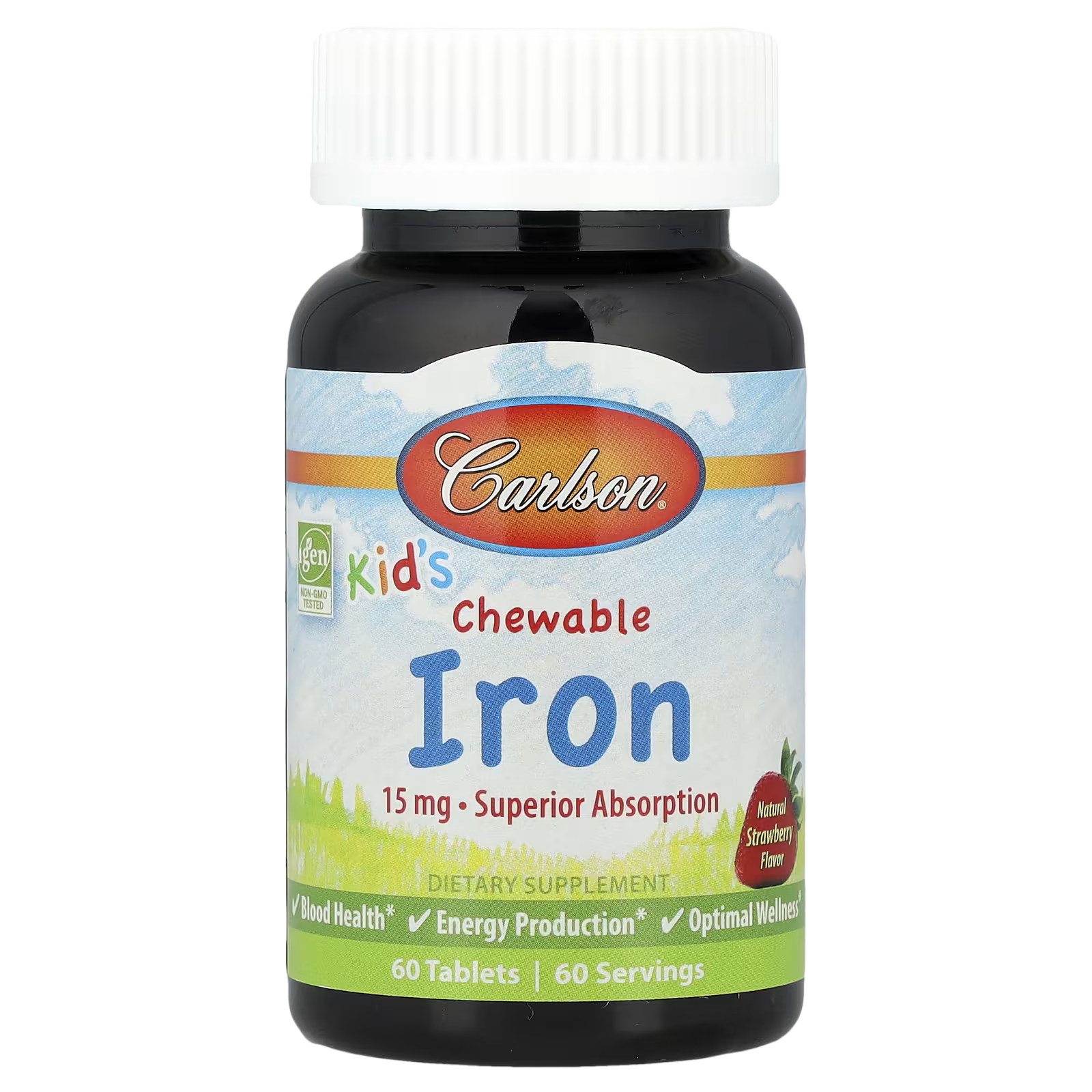 34_1775851643581 Carlson, Kid's, Chewable Iron, Natural Strawberry, 15 mg, 60 Tablets - Image 1