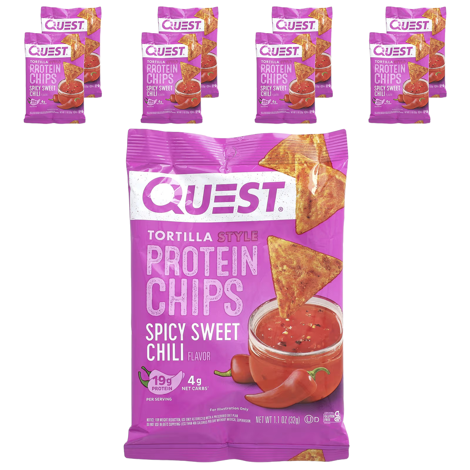 63_1775856279274 Quest Nutrition, Tortilla Style Protein Chips, Spicy Sweet Chili, 8 Bags, 1.1 oz (32 g) Each - Image 1