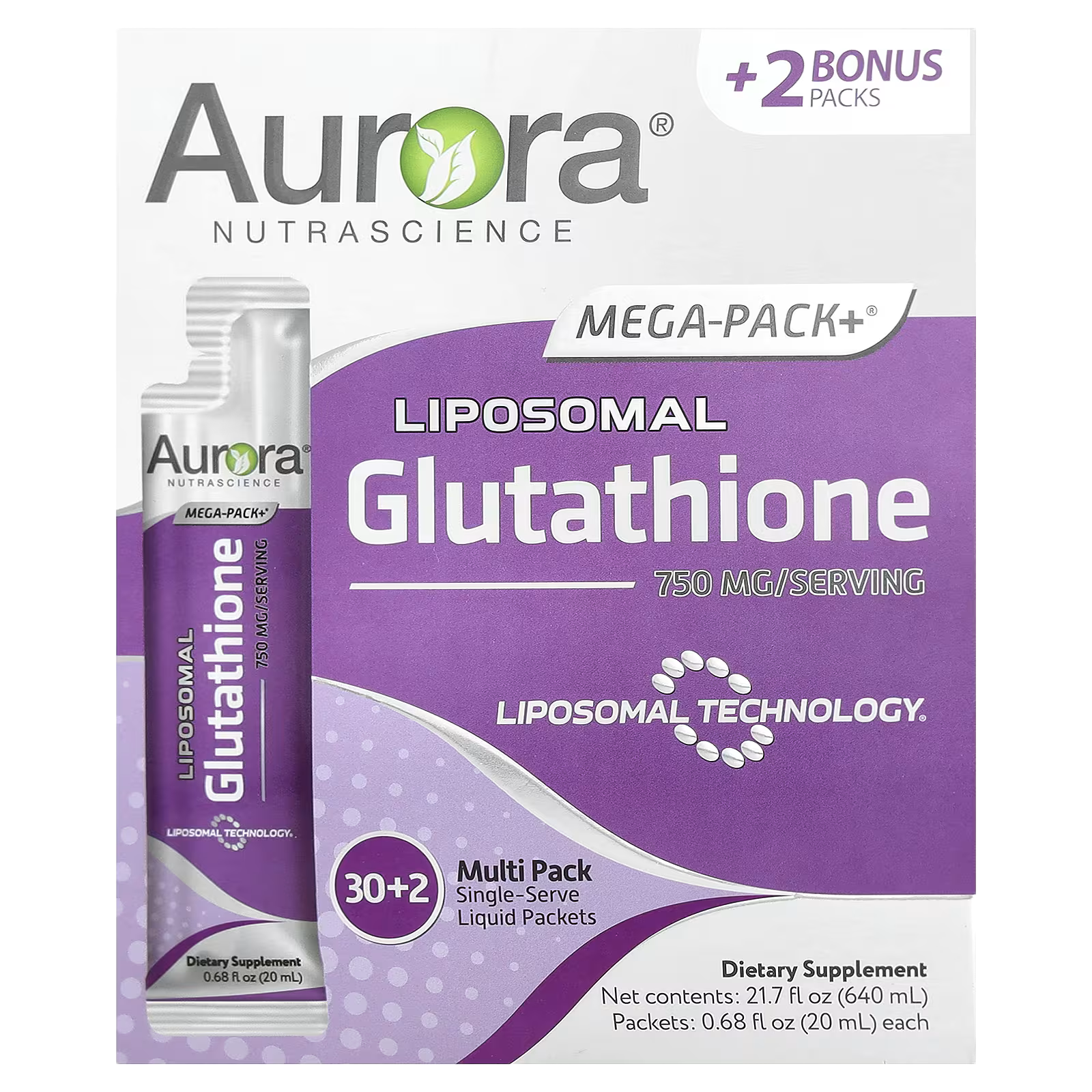 64_1775853950529 Aurora Nutrascience, Mega-Pack+®, Liposomal Glutathione, 32 Packets, 0.68 fl oz (20 ml) Each - Image 1