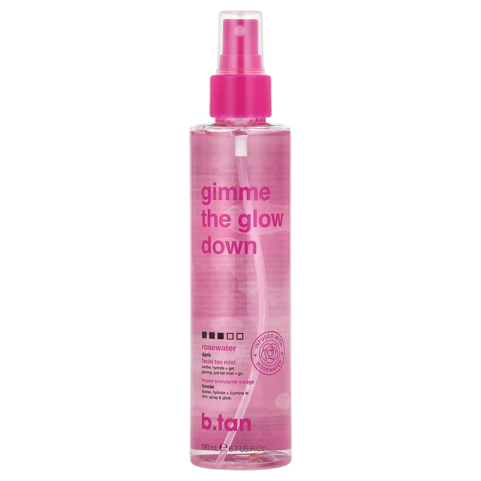 8_1775854390201 b.tan, Gimme The Glow Down, Dark, Facial Tan Mist, Rosewater, 6.7 fl oz (190 ml) - Image 1